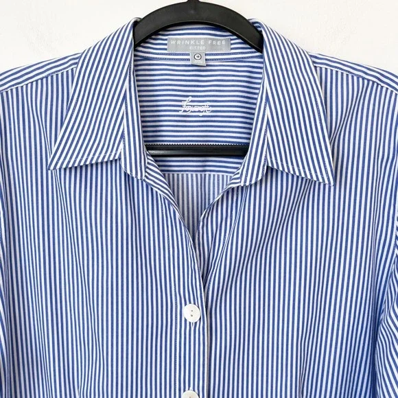 Foxcroft Wrinkle Free Fitted Button Up Shirt Blue White Stripe Womens 18 - Picture 4 of 9
